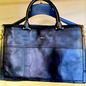 RALPH LAUREN BLACK LEATHER BAG WITH GOLD HARDWARE